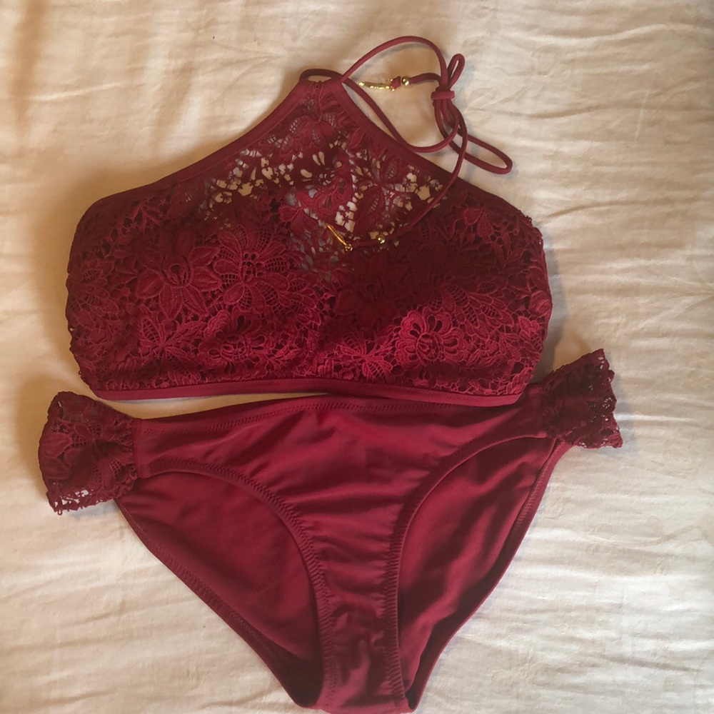 Dark Red Lace Jessica Simpson Bikini